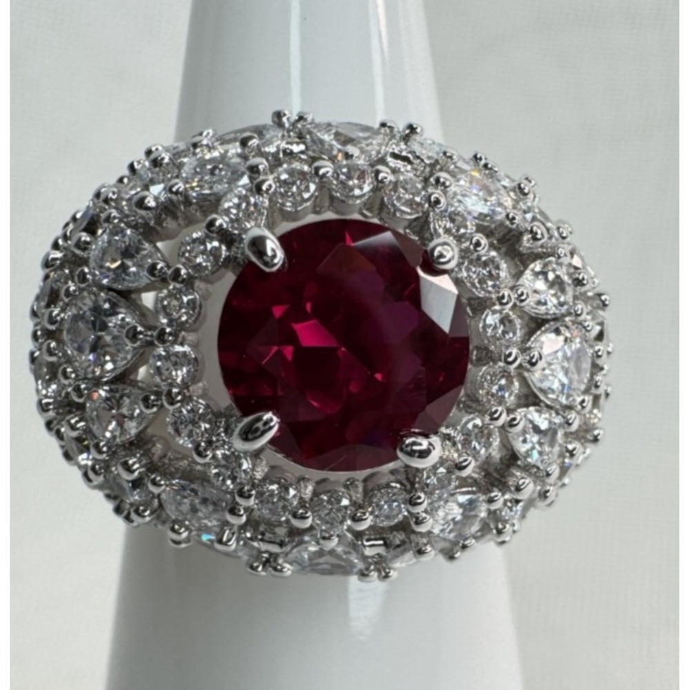 Size 5 Bomb Party July Ring - RG11303 "Bursting With Love" Ruby on Rhodium